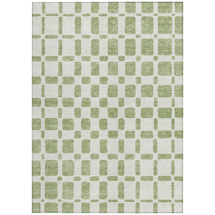 3' X 5' Artichoke Green And Ivory Geometric Washable Indoor Outdoor Area Rug