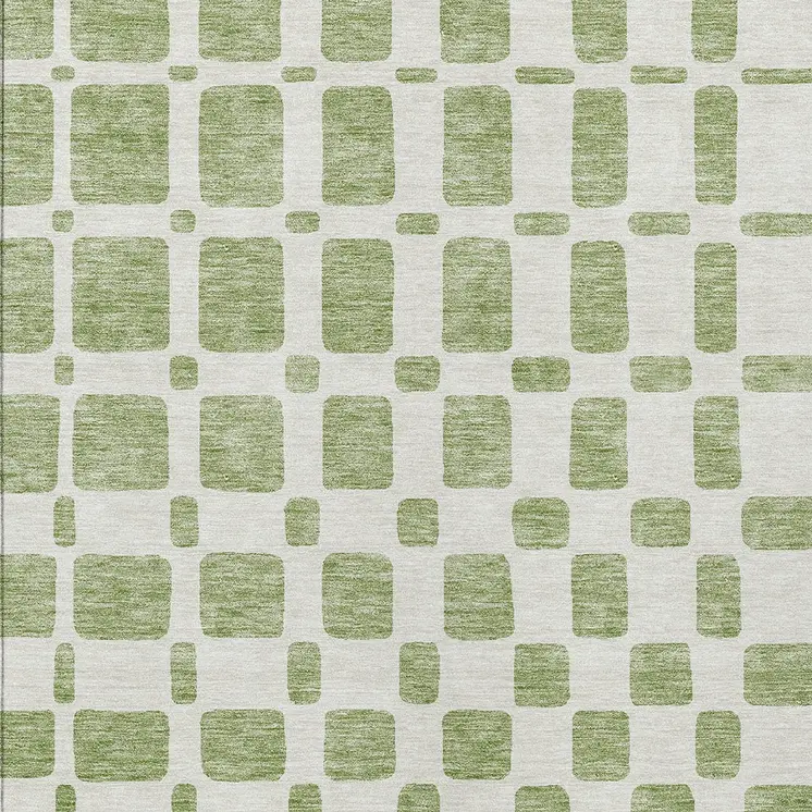 3' X 5' Artichoke Green And Ivory Geometric Washable Indoor Outdoor Area Rug