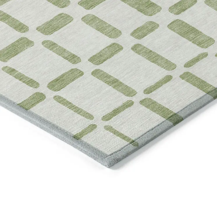 5' X 8' Artichoke Green And Ivory Geometric Washable Indoor Outdoor Area Rug