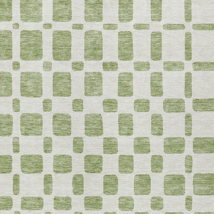 9' X 12' Artichoke Green And Ivory Geometric Washable Indoor Outdoor Area Rug