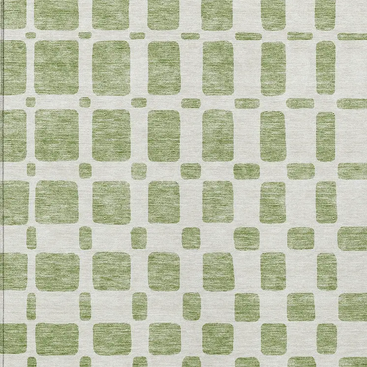 10' X 14' Artichoke Green And Ivory Geometric Washable Indoor Outdoor Area Rug