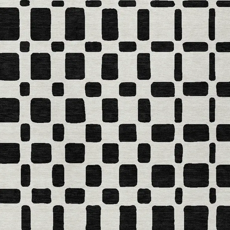 9' X 12' Black And Ivory Geometric Washable Indoor Outdoor Area Rug