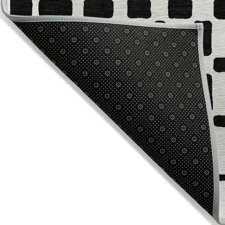 10' X 14' Black And Ivory Geometric Washable Indoor Outdoor Area Rug