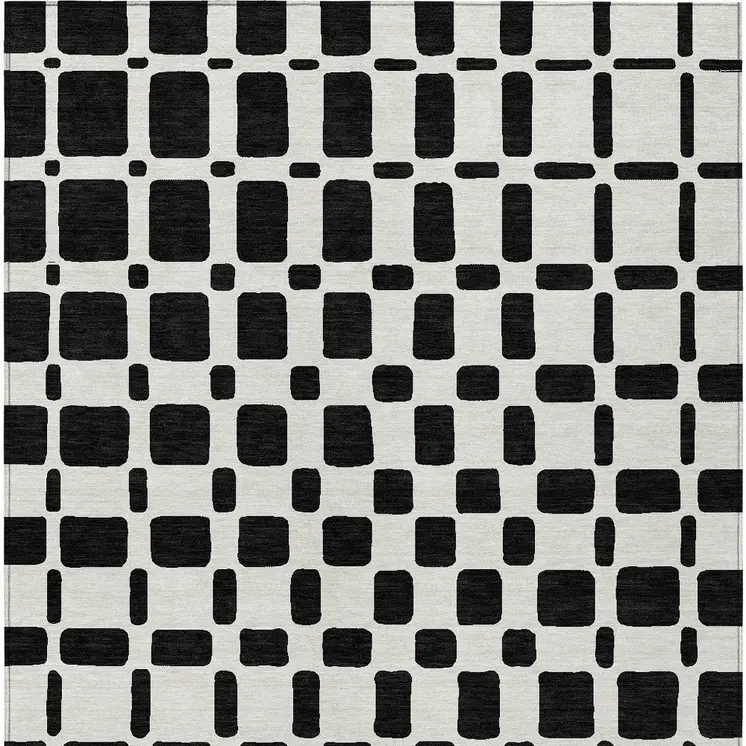 10' X 14' Black And Ivory Geometric Washable Indoor Outdoor Area Rug