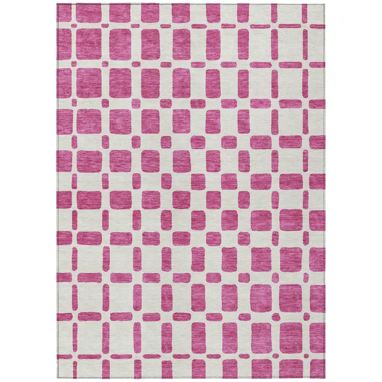 3' X 5' Blush And Ivory Geometric Washable Indoor Outdoor Area Rug