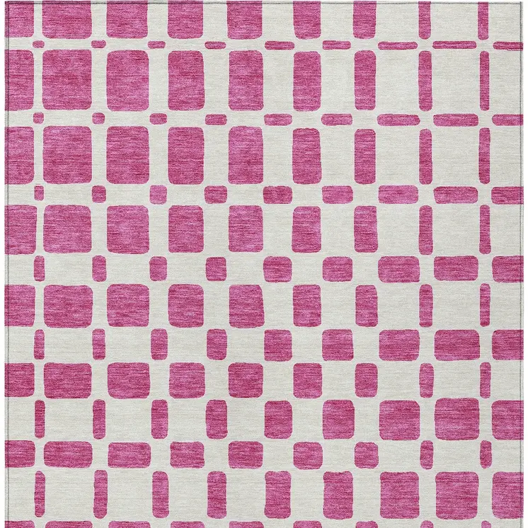 5' X 8' Blush And Ivory Geometric Washable Indoor Outdoor Area Rug