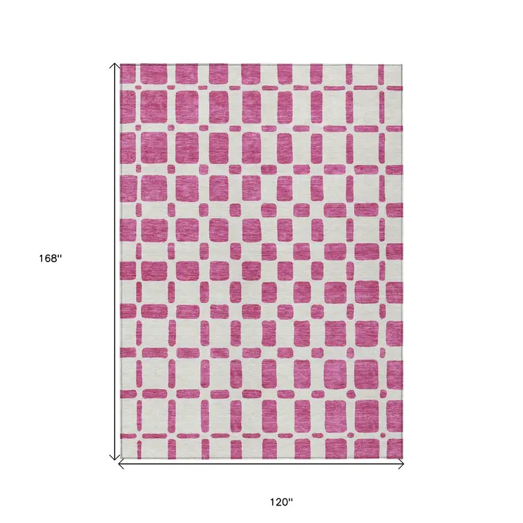 10' X 14' Blush And Ivory Geometric Washable Indoor Outdoor Area Rug