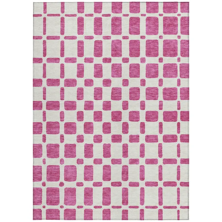 10' X 14' Blush And Ivory Geometric Washable Indoor Outdoor Area Rug