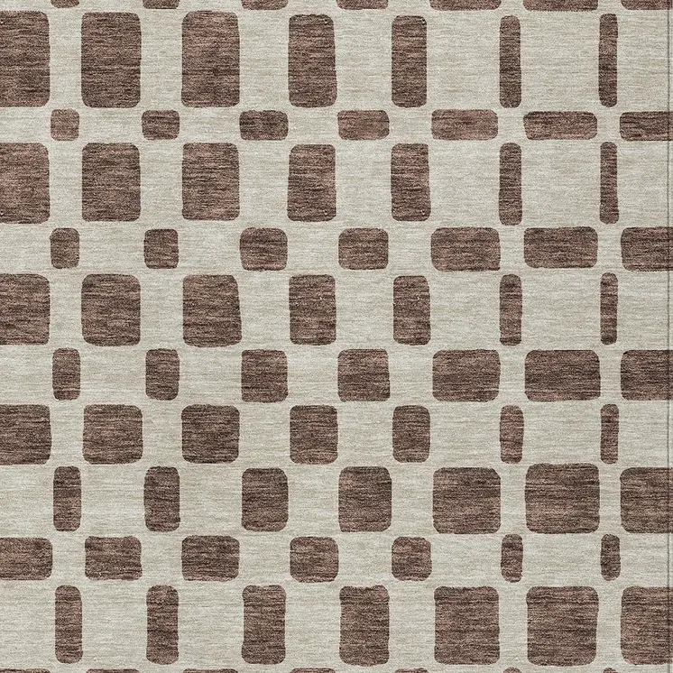 3' X 5' Brown And Beige Geometric Washable Indoor Outdoor Area Rug