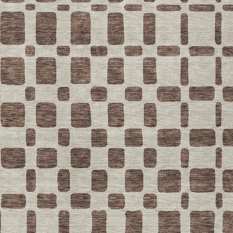 5' X 8' Brown And Beige Geometric Washable Indoor Outdoor Area Rug
