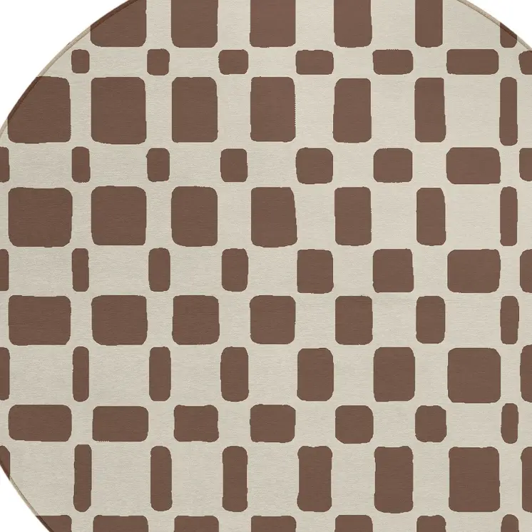 8' Brown And Beige Round Geometric Washable Indoor Outdoor Area Rug