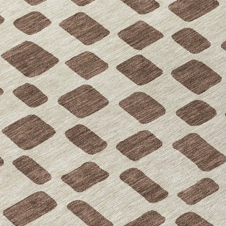 8' Brown And Beige Round Geometric Washable Indoor Outdoor Area Rug