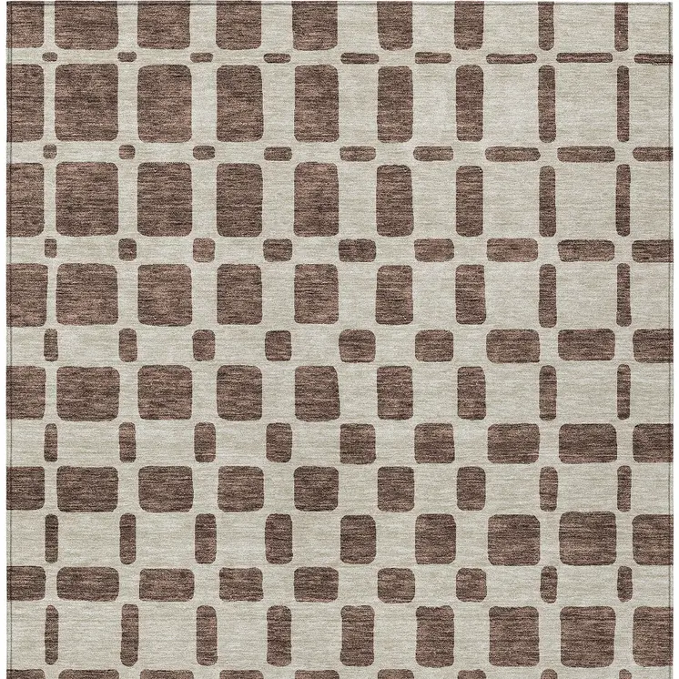 8' X 10' Brown And Beige Geometric Washable Indoor Outdoor Area Rug
