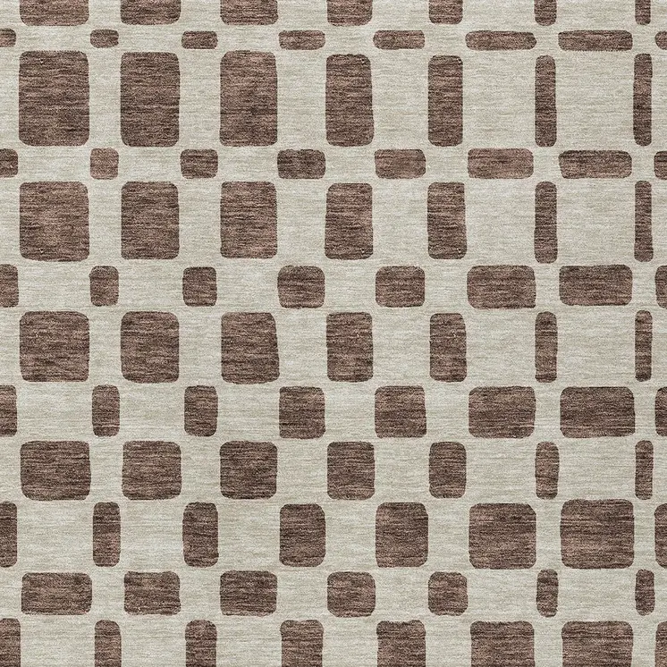 8' X 10' Brown And Beige Geometric Washable Indoor Outdoor Area Rug