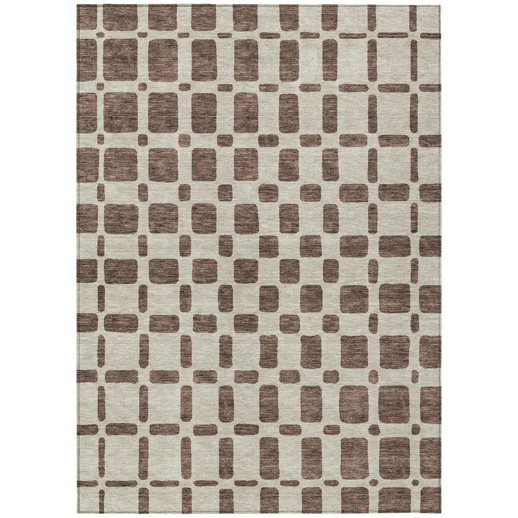 9' X 12' Brown And Beige Geometric Washable Indoor Outdoor Area Rug