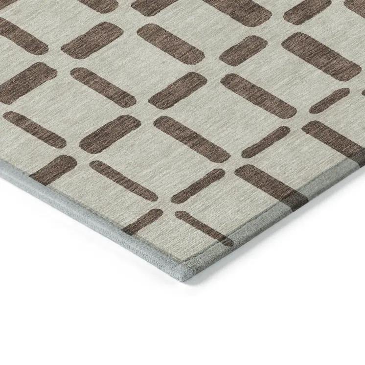 9' X 12' Brown And Beige Geometric Washable Indoor Outdoor Area Rug