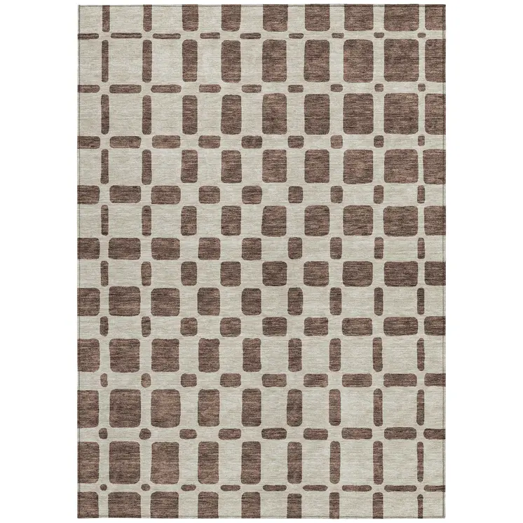 9' X 12' Brown And Beige Geometric Washable Indoor Outdoor Area Rug