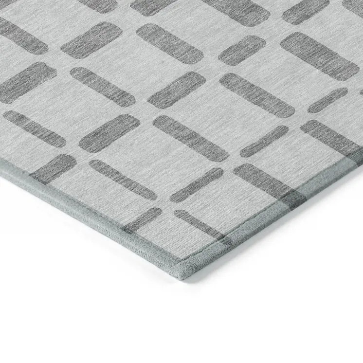 3' X 5' Gray And Ivory Geometric Washable Indoor Outdoor Area Rug