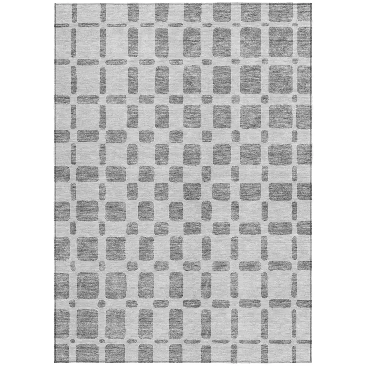 3' X 5' Gray And Ivory Geometric Washable Indoor Outdoor Area Rug