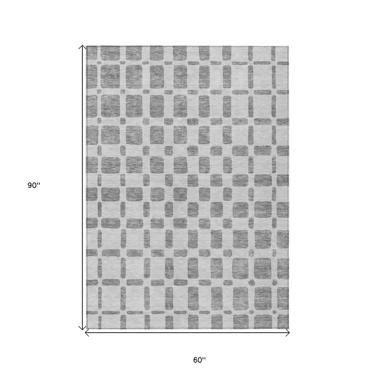 5' X 8' Gray And Ivory Geometric Washable Indoor Outdoor Area Rug