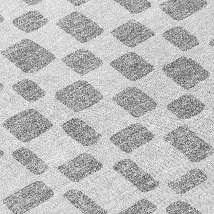 8' Gray And Ivory Round Geometric Washable Indoor Outdoor Area Rug