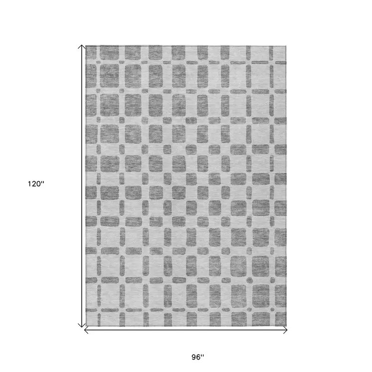 8' X 10' Gray And Ivory Geometric Washable Indoor Outdoor Area Rug