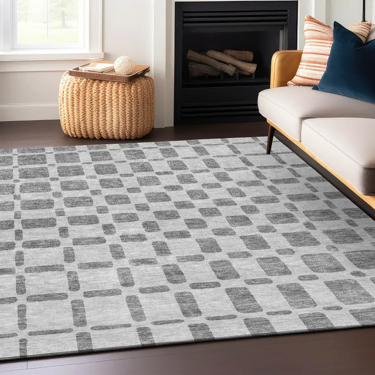 8' X 10' Gray And Ivory Geometric Washable Indoor Outdoor Area Rug