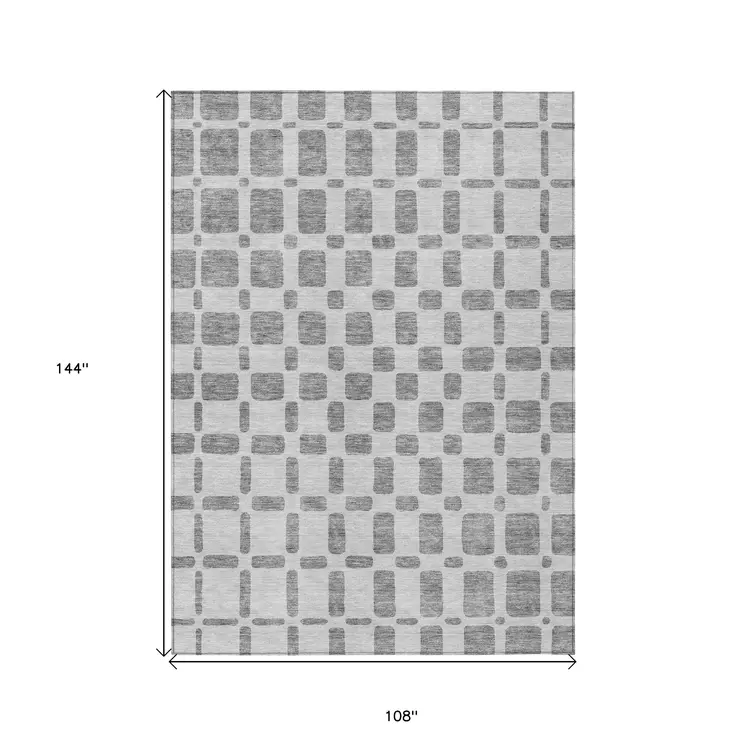 9' X 12' Gray And Ivory Geometric Washable Indoor Outdoor Area Rug