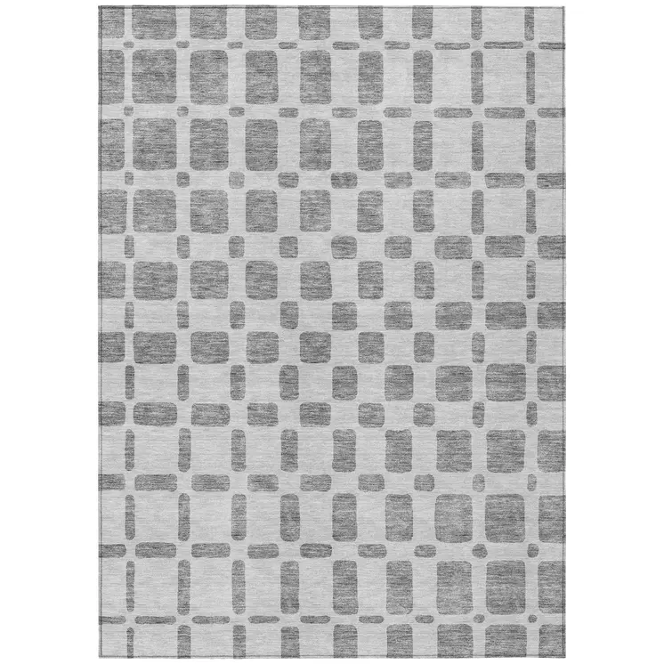 10' X 14' Gray And Ivory Geometric Washable Indoor Outdoor Area Rug