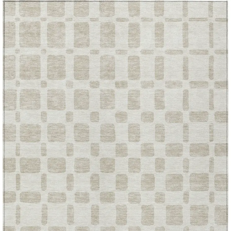 3' X 5' Ivory And Brown Geometric Washable Indoor Outdoor Area Rug