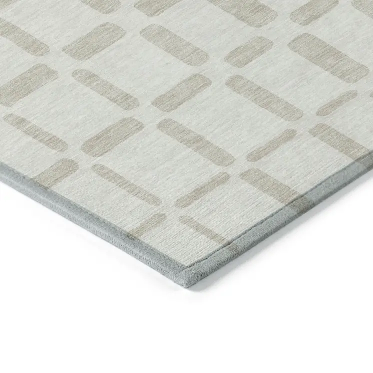 3' X 5' Ivory And Brown Geometric Washable Indoor Outdoor Area Rug