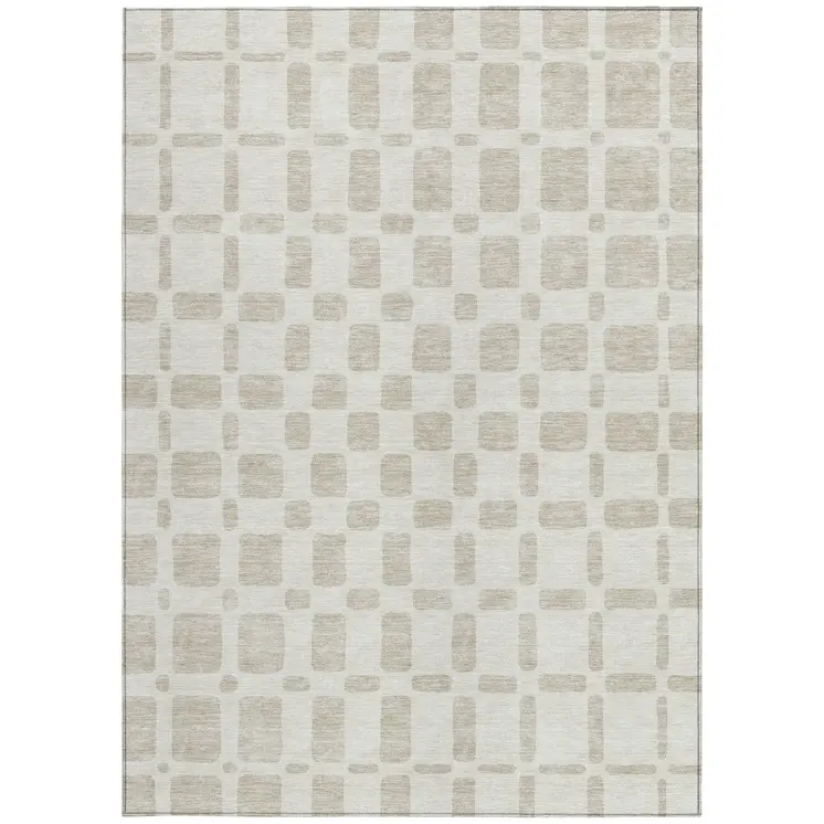 5' X 8' Ivory And Brown Geometric Washable Indoor Outdoor Area Rug