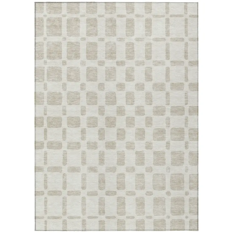 5' X 8' Ivory And Brown Geometric Washable Indoor Outdoor Area Rug