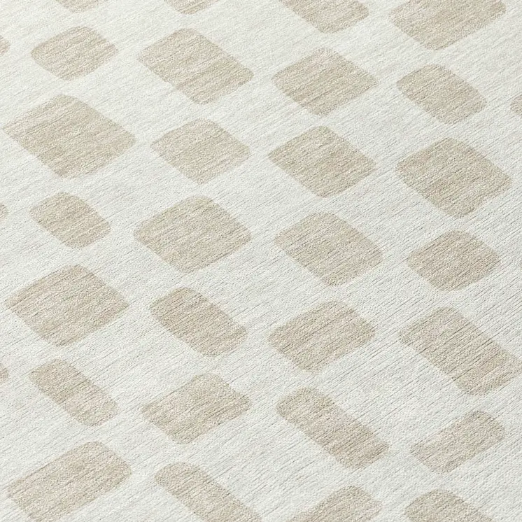 8' Ivory And Brown Round Geometric Washable Indoor Outdoor Area Rug