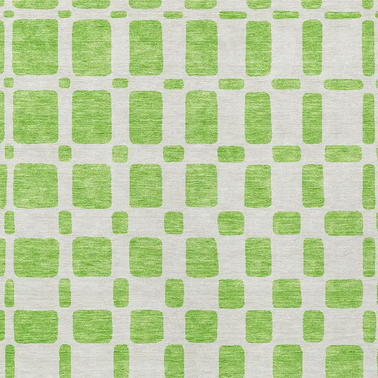 3' X 5' Lime Green And Ivory Geometric Washable Indoor Outdoor Area Rug