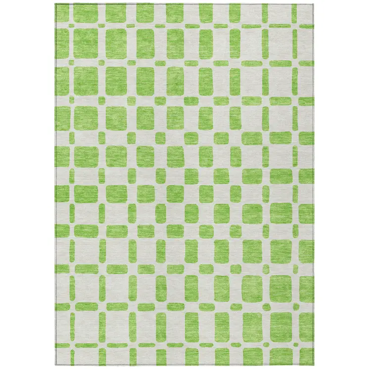 5' X 8' Lime Green And Ivory Geometric Washable Indoor Outdoor Area Rug