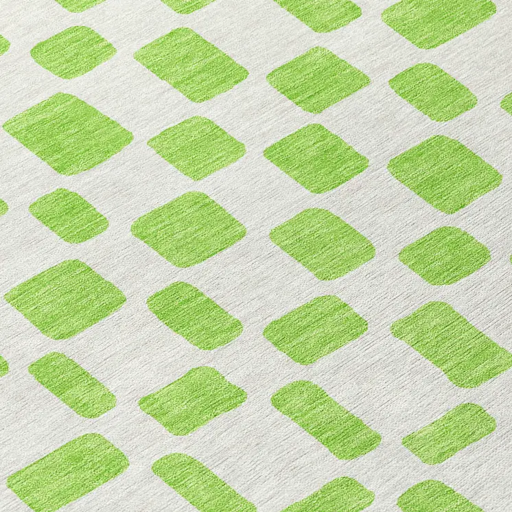 8' Lime Green And Ivory Round Geometric Washable Indoor Outdoor Area Rug