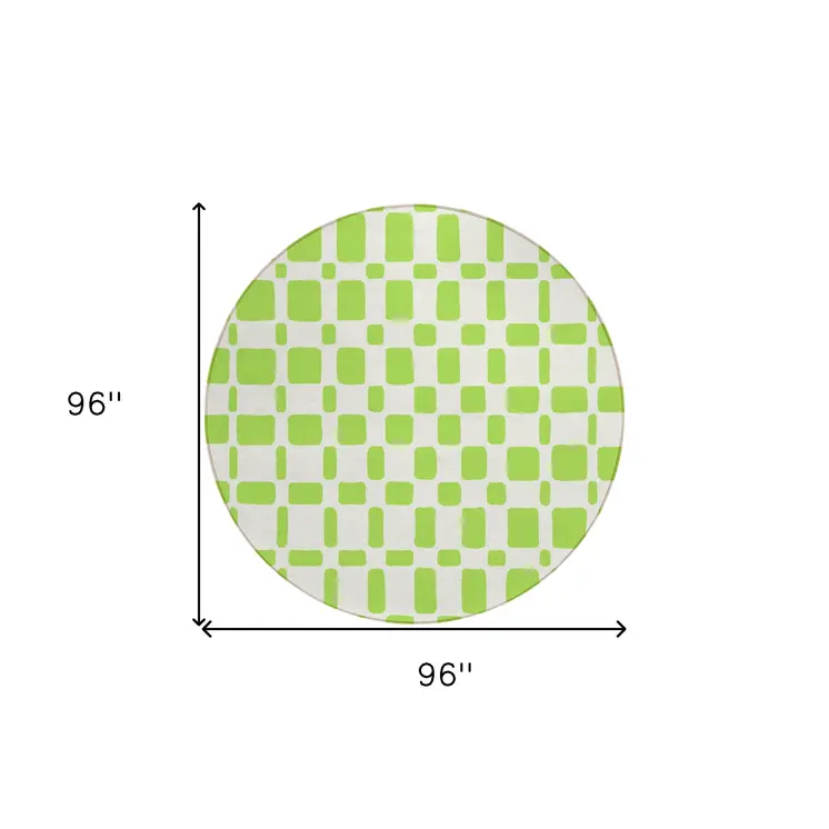 8' Lime Green And Ivory Round Geometric Washable Indoor Outdoor Area Rug