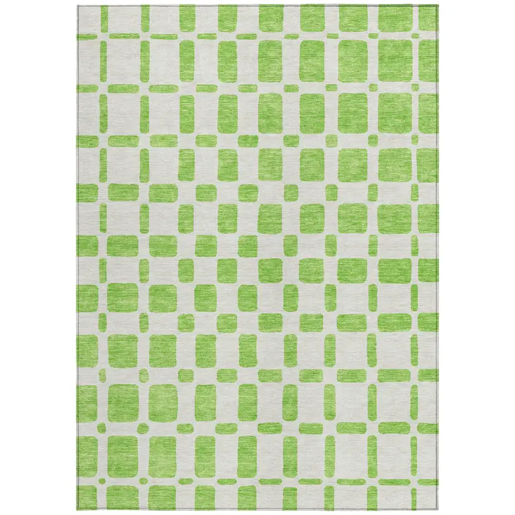 8' X 10' Lime Green And Ivory Geometric Washable Indoor Outdoor Area Rug