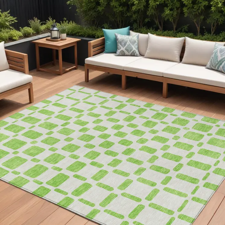 8' X 10' Lime Green And Ivory Geometric Washable Indoor Outdoor Area Rug