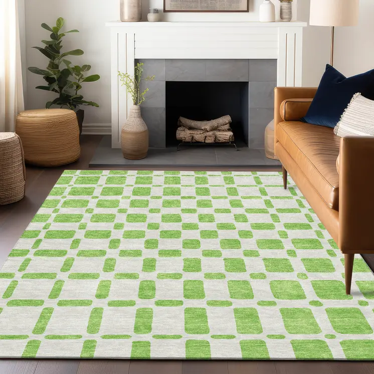 8' X 10' Lime Green And Ivory Geometric Washable Indoor Outdoor Area Rug
