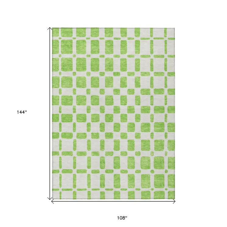9' X 12' Lime Green And Ivory Geometric Washable Indoor Outdoor Area Rug