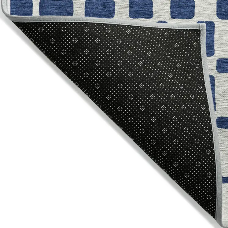 3' X 5' Navy Blue And Ivory Geometric Washable Indoor Outdoor Area Rug