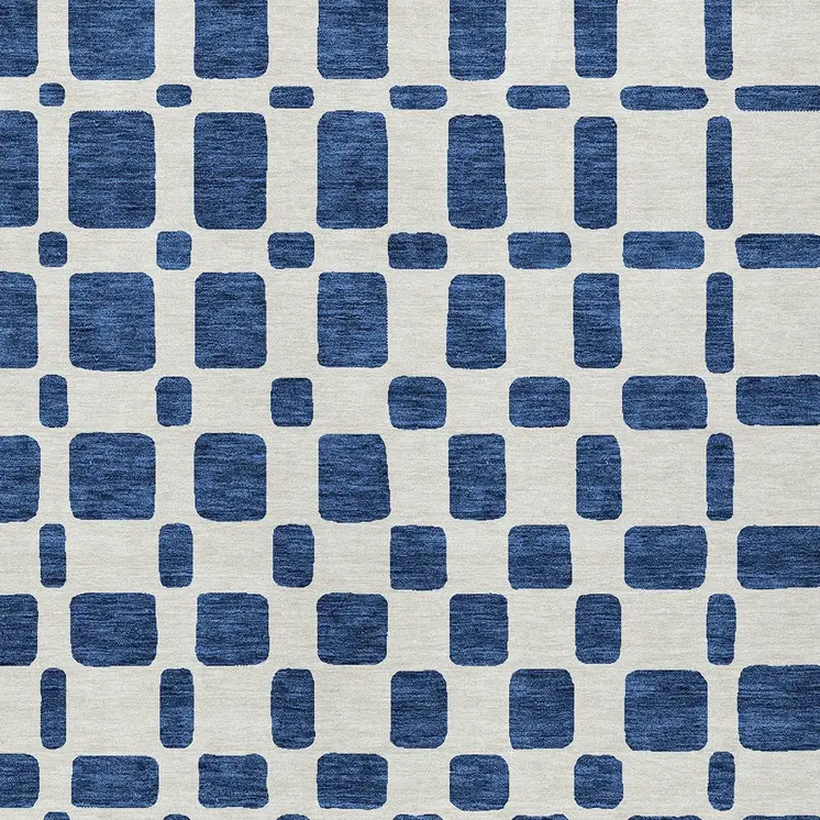 3' X 5' Navy Blue And Ivory Geometric Washable Indoor Outdoor Area Rug