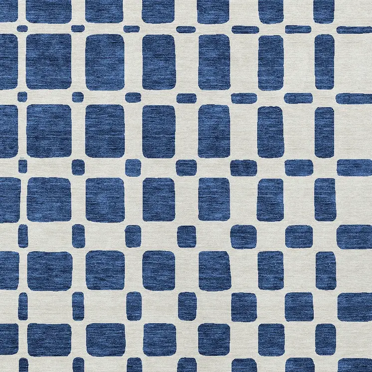 5' X 8' Navy Blue And Ivory Geometric Washable Indoor Outdoor Area Rug