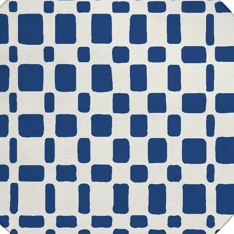 8' Navy Blue And Ivory Round Geometric Washable Indoor Outdoor Area Rug