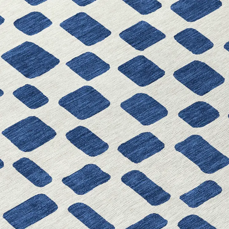 8' Navy Blue And Ivory Round Geometric Washable Indoor Outdoor Area Rug