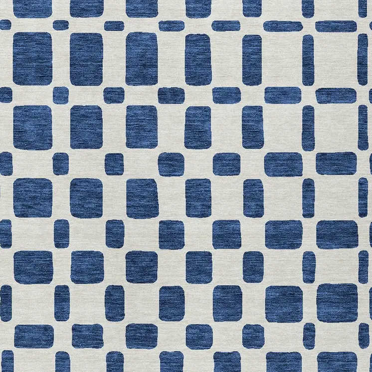 8' X 10' Navy Blue And Ivory Geometric Washable Indoor Outdoor Area Rug