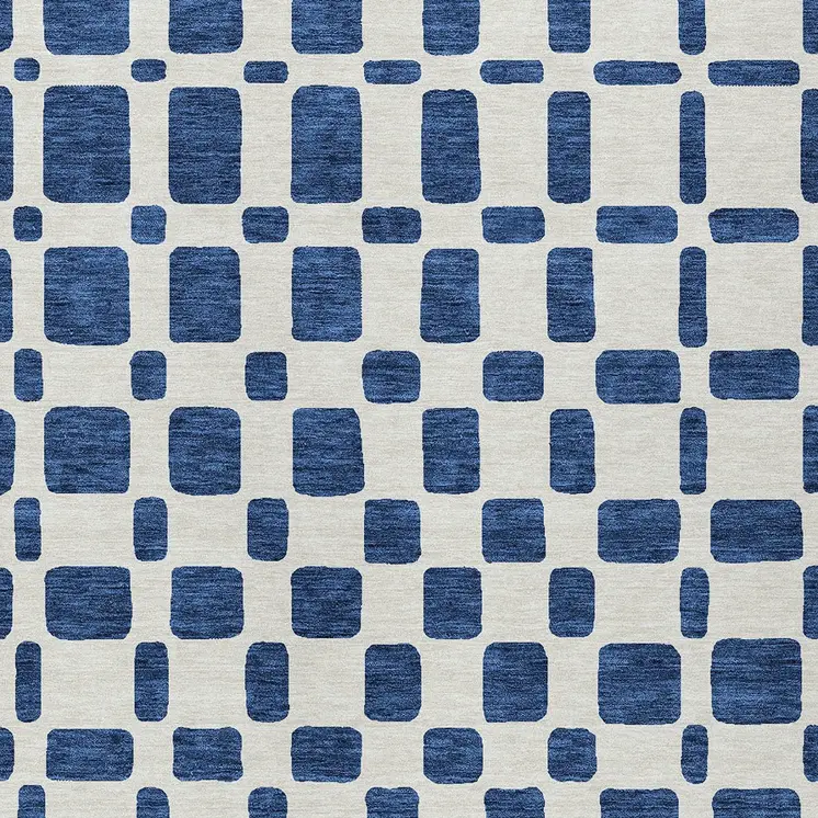 9' X 12' Navy Blue And Ivory Geometric Washable Indoor Outdoor Area Rug