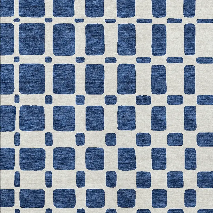 10' X 14' Navy Blue And Ivory Geometric Washable Indoor Outdoor Area Rug